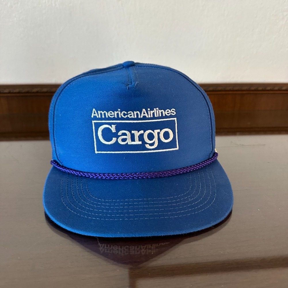 Vintage 80's American Airlines‎ Cargo Blue Hat Trucker Cap Strapback USA Made
